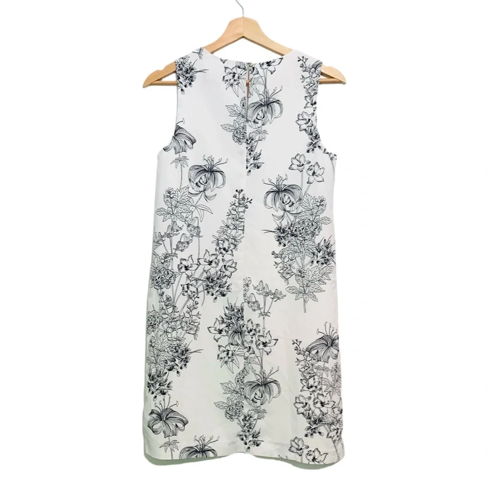 Banana Republic Floral Print Pintuck Shift Dress Size 2 Black White Summer Dress